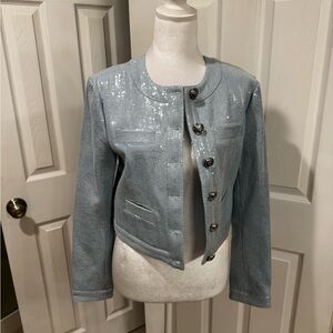 🪩🆕 Derek Lam 10 Crosby Penny Cropped Sequin Jacket, Size 0🪩